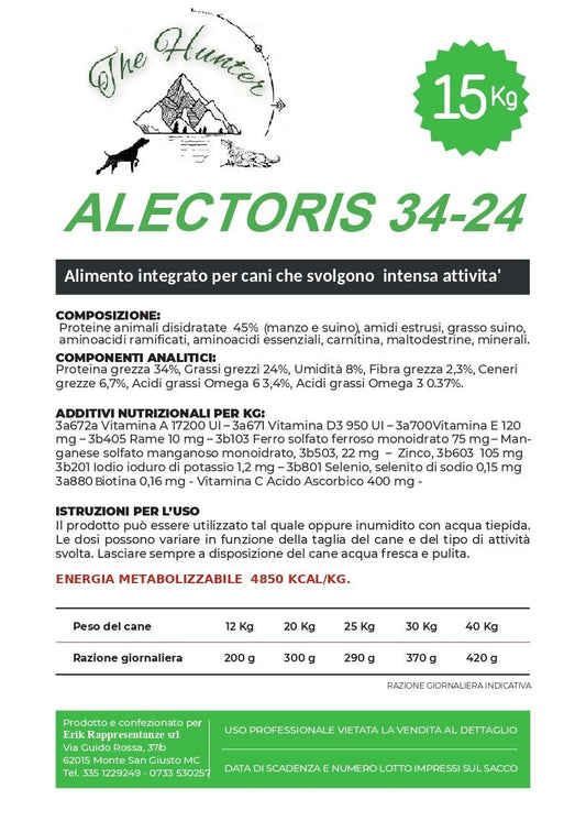 Alectoris 34-24 - Croccette con carnitina e aminiacidi essenziali etichetta
