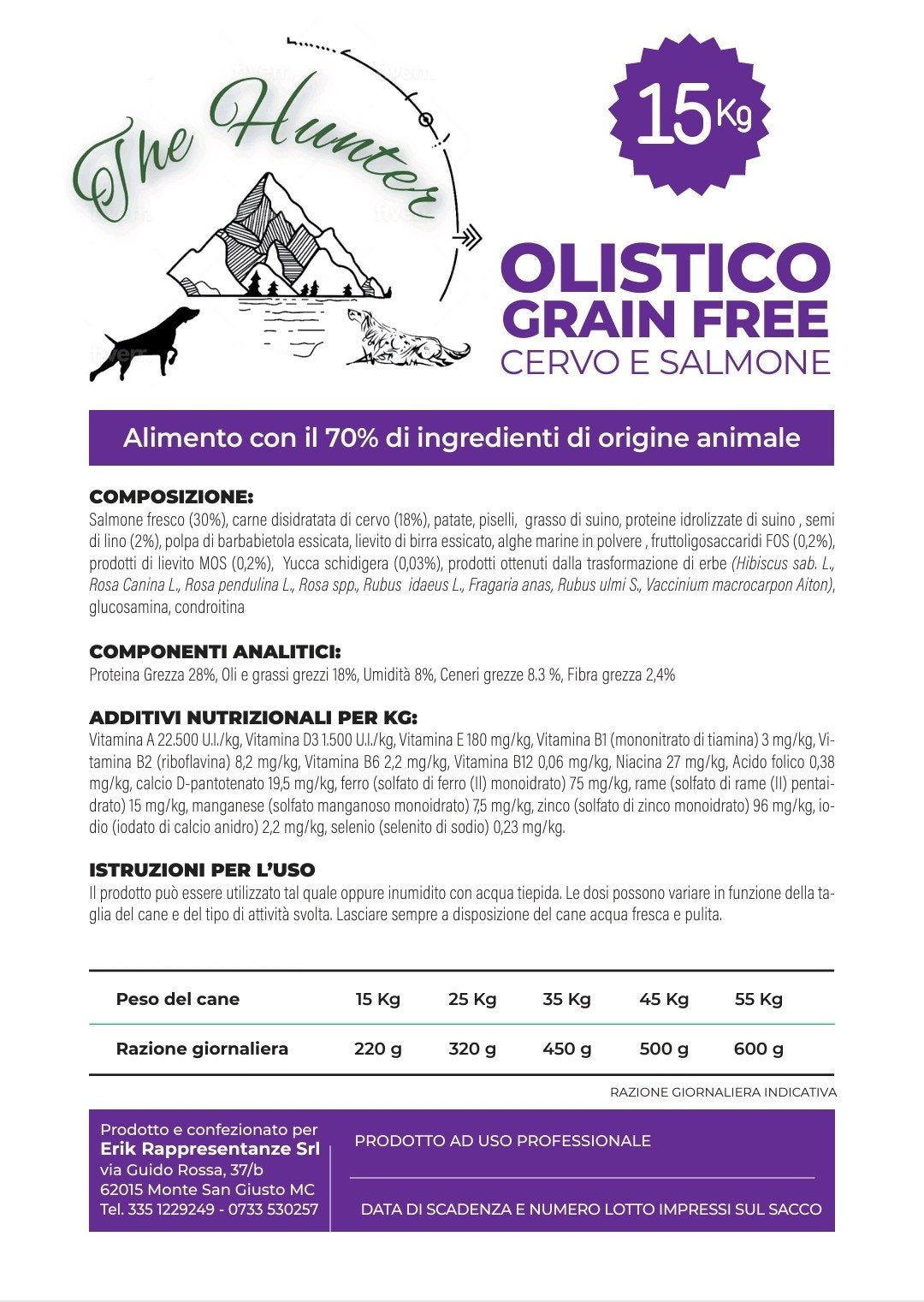 Alimento Olistico Grain Free CERVO e SALMONE FRESCO etichetta
