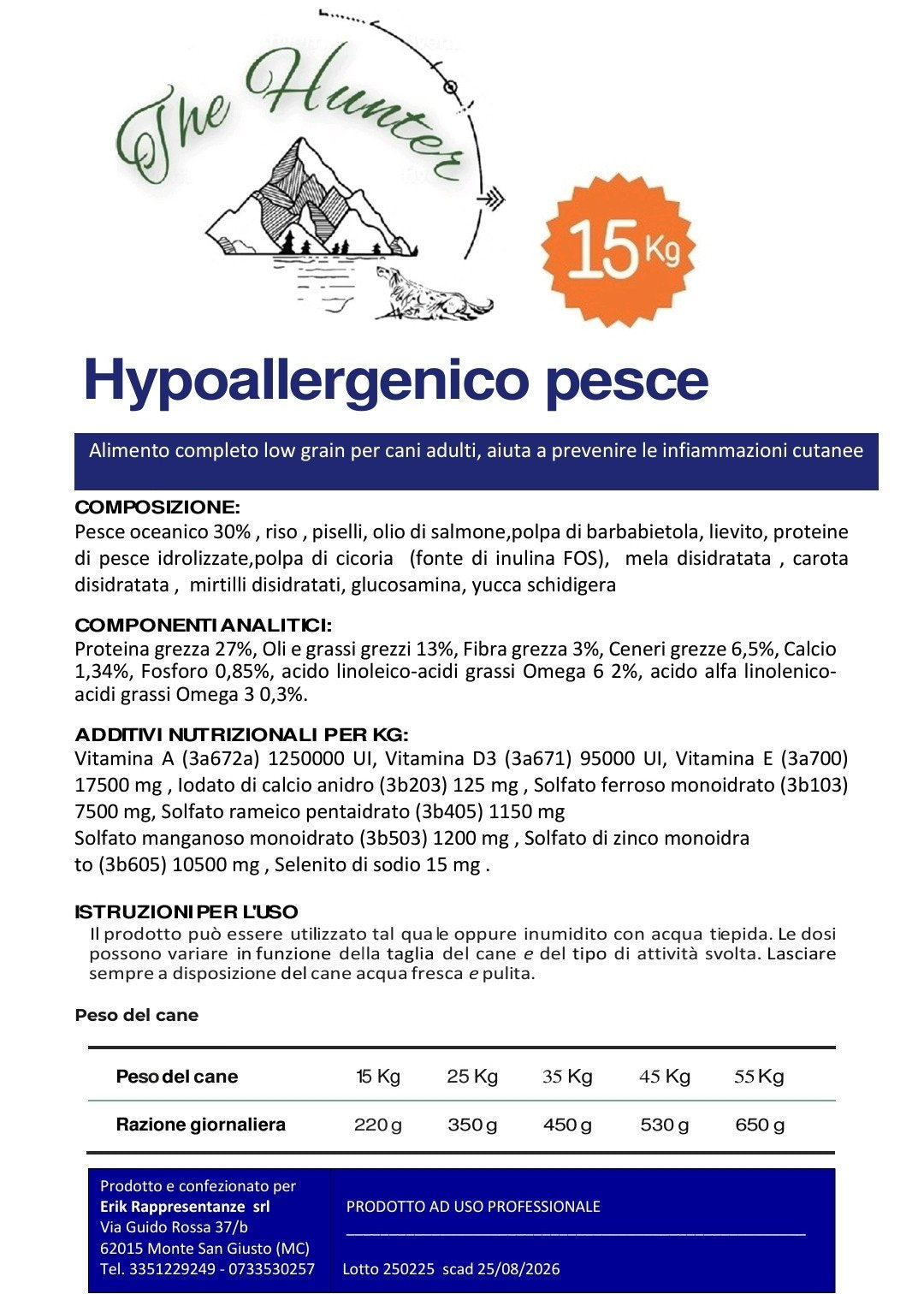 Alimento ipoallergenico per cani adulti al pesce, 15 Kg, formula per prevenire infiammazioni cutanee e nutrire cani adulti.