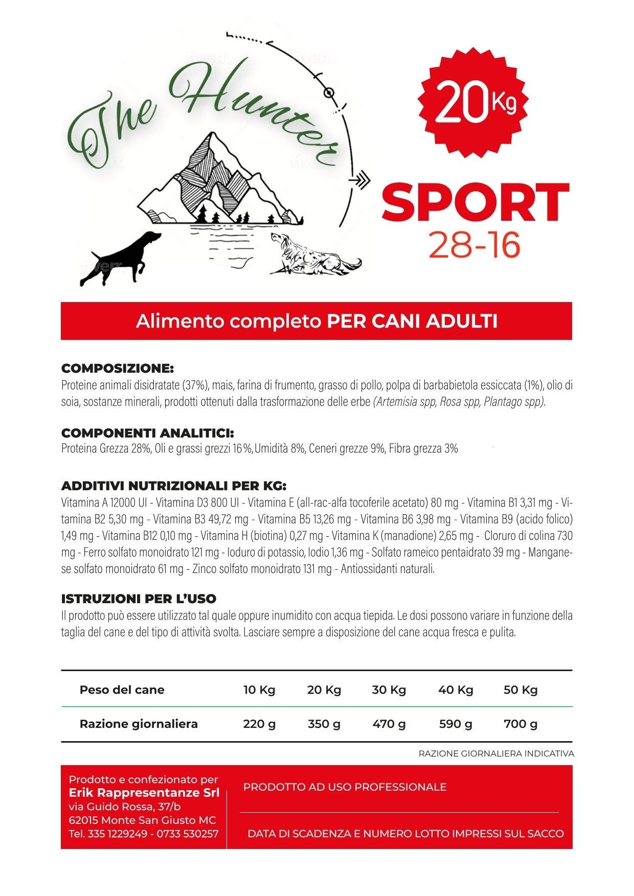 Crocchette Sport 28-16 - Cane adulto sportivo etichetta