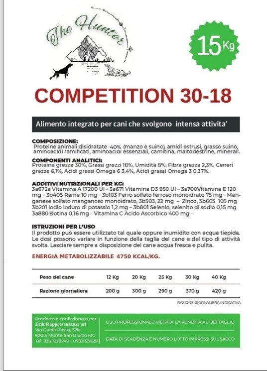 Crocchette per cani sportivi - COMPETITION 30/18 etichetta