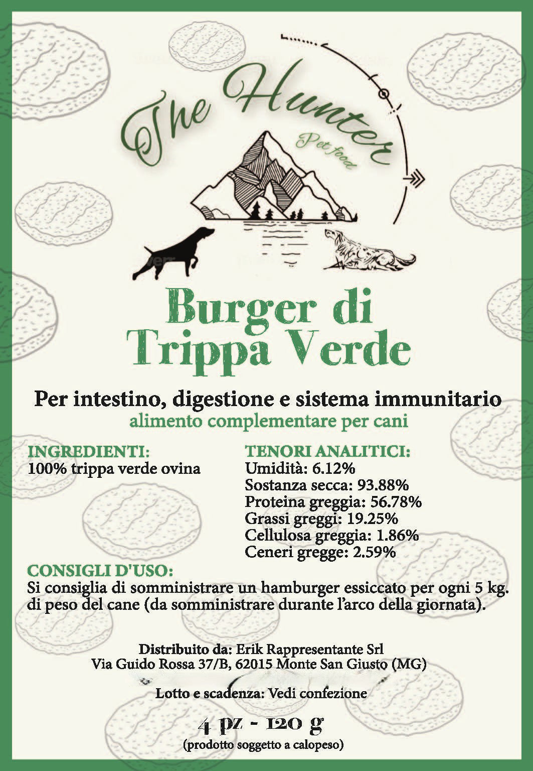 Medaglioni di Trippa Verde snack per cani etichetta