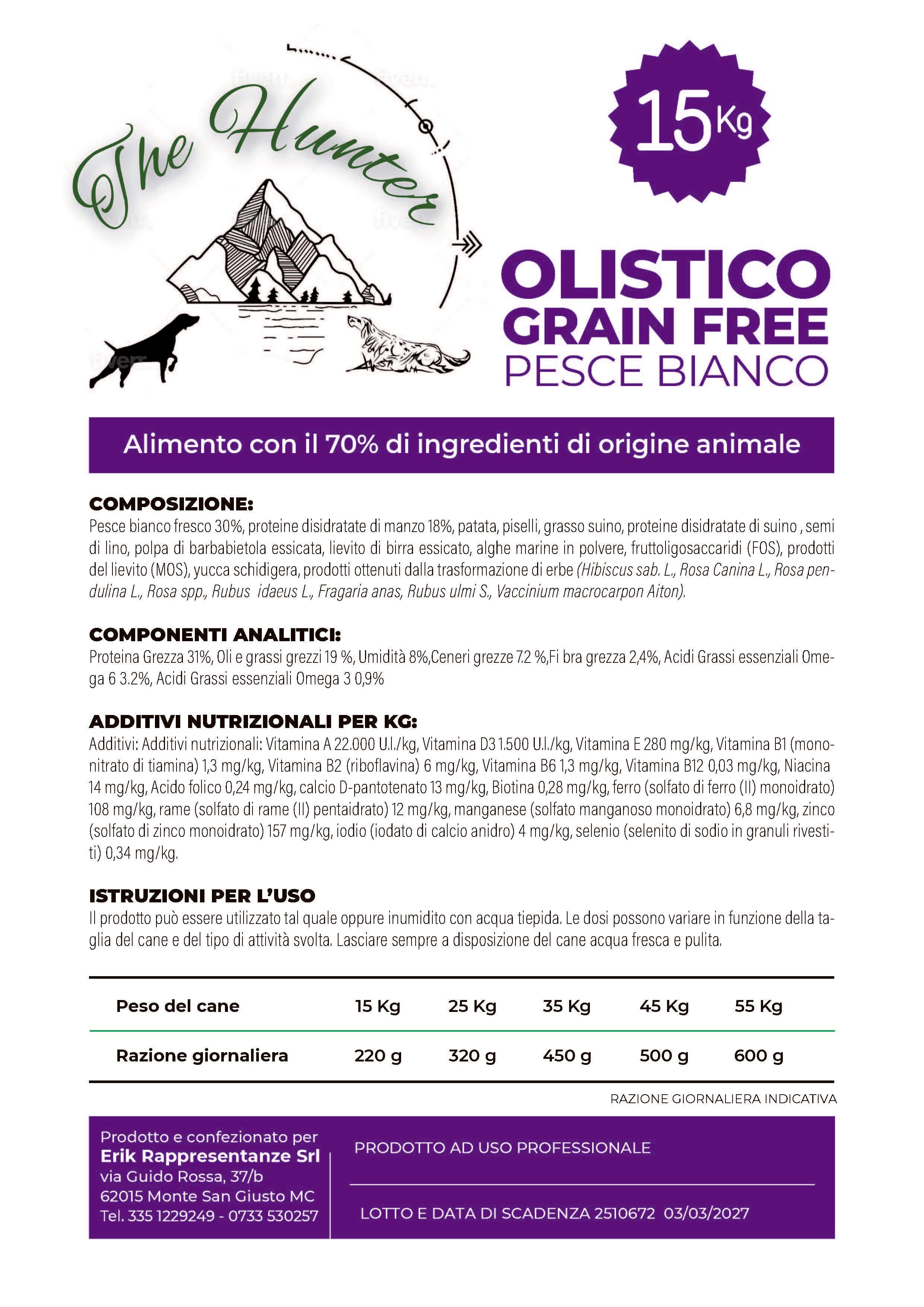 Alimento Olistico Grain Free PESCE BIANCO etichetta 